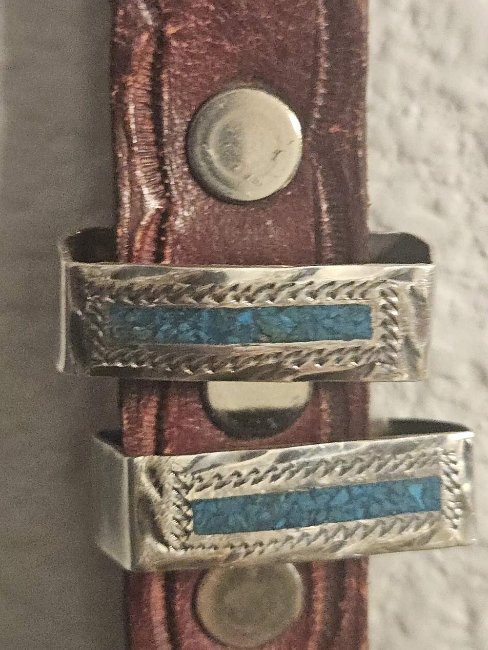 Vintage PFS United Sterling Silver 925 Turquoise Western Belt - Engraved Buckle